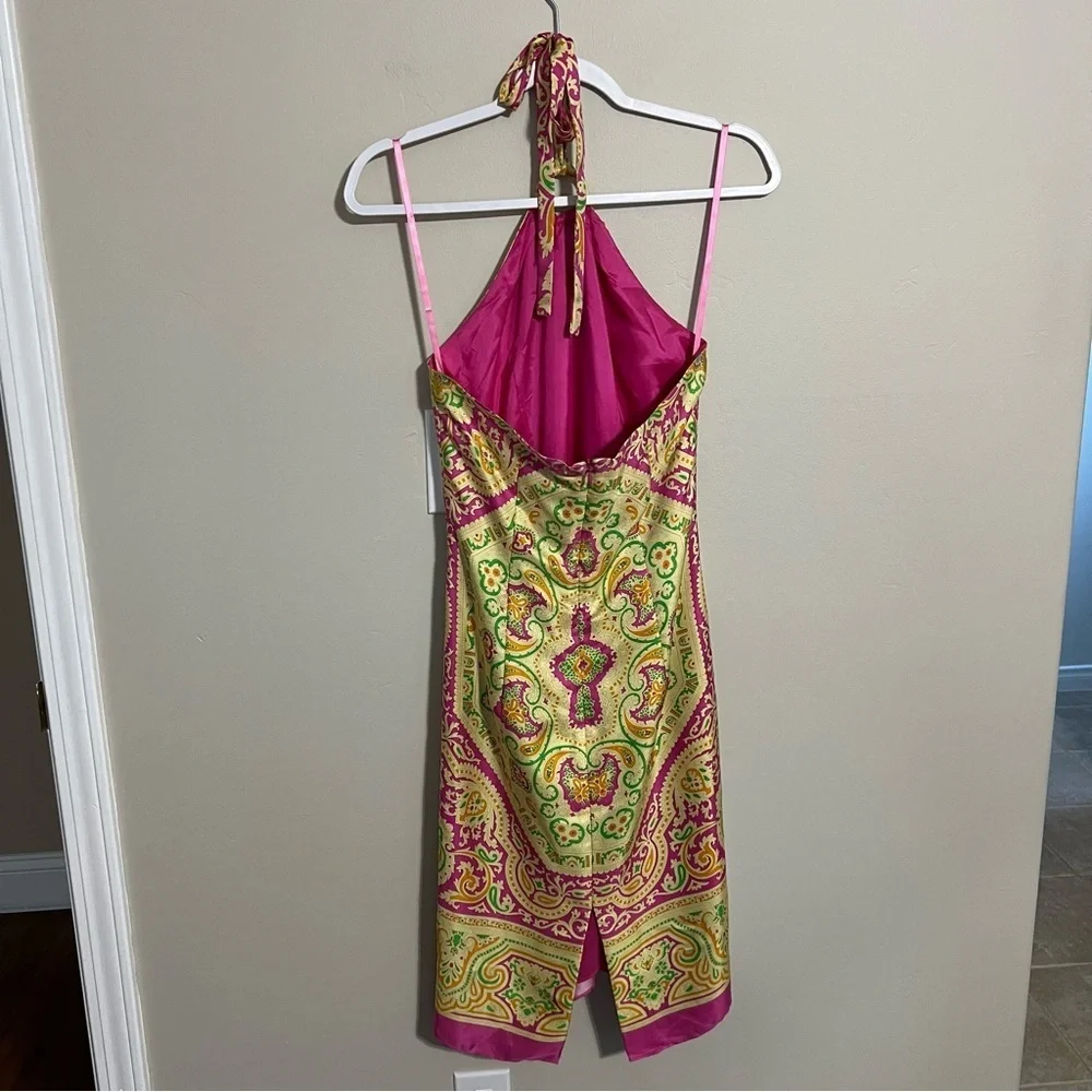 J McLaughlin Silk Halter Bright Paisley Medallion Print Dress size 2 - Picture 15 of 15
